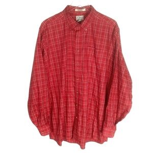 L.L.Bean Men's Wrinkle Resistant Traditional Fit Cotton‎ Plaid Red Shirt XL Tall